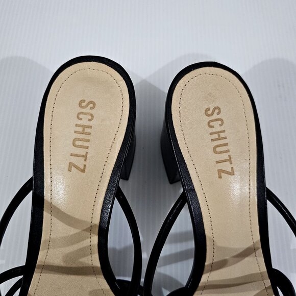 NEW Schutz Princey Strappy Sandal Knotted Heel Black Leather Size 9 - Picture 7 of 12